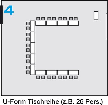 LGA Balthasar Neumann Saal Möblierung 4 - U-Form Tischreihe (bis zu 26 Pers.)